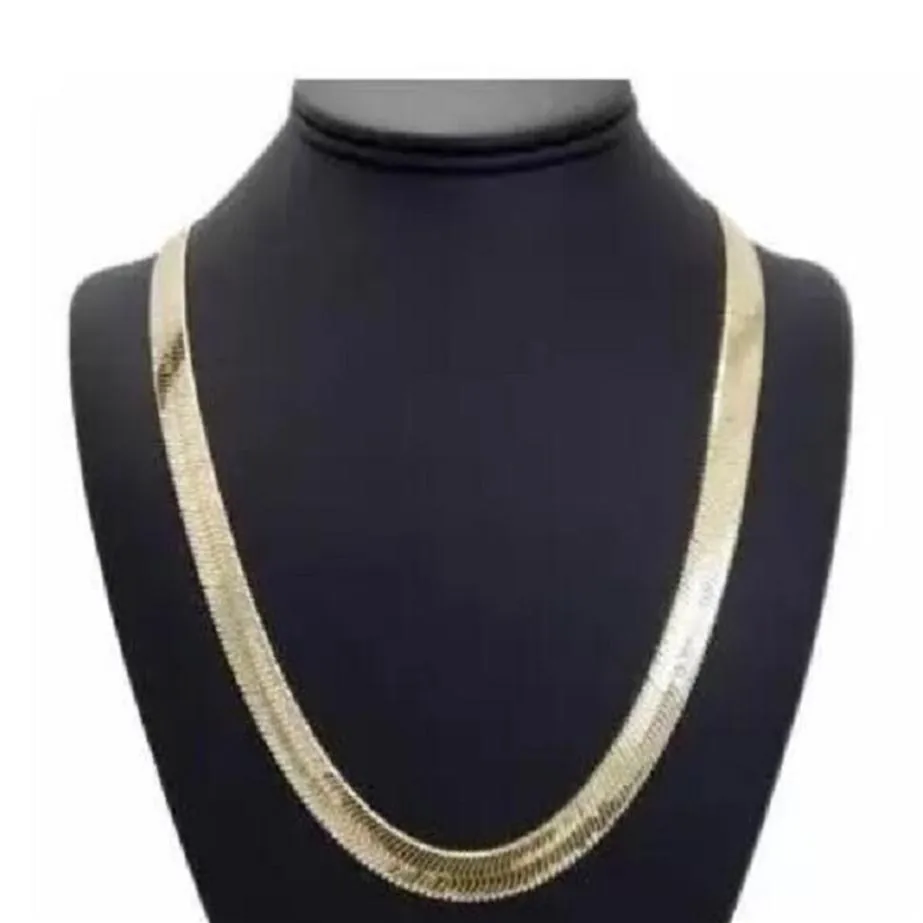 mens flat herringbone chain 14k gold plated 9mm 24" necklace266o