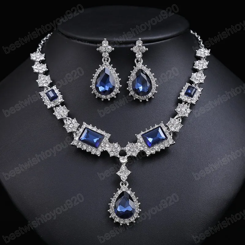 Geometric Crystal Earrings Necklace Set Luxury Party Jewelry Sets for Women Wedding Jewelry Gift