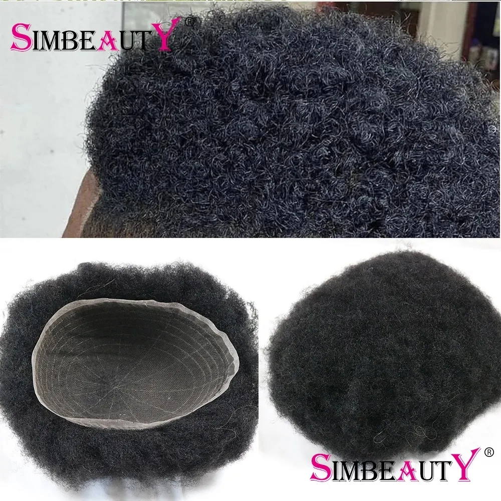 Comfortable Bleached Knots Human Hair Breathable Full Swiss Lace Toupee for Man Afro Kinky Curly Pieces 4mm Replacement System q6 Base