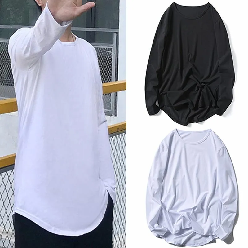 Men's T-Shirts Summer Men's T Shirt Fashion Solid Mens Oversized Hip Hop Long Sleeve Casual Swag Hem Streetwear Top Tees ClothingMen's