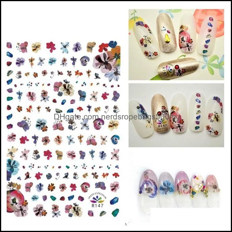 Back Glue Nail Sticker Watercolor Color Painting Floral Design Art Manicure Stickers Water Proof Reusable Nails Decal Hot Sale 0 95ms