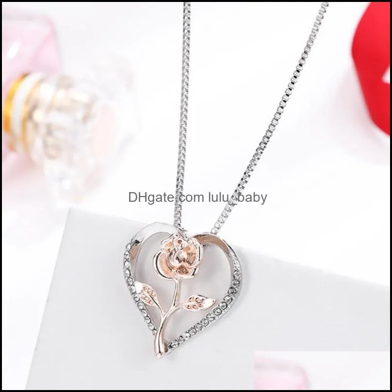 fashion exquisite love rose zircon pendants diamond jewelry women`s fashion clavicle chain two-color necklaces gift party jewelry