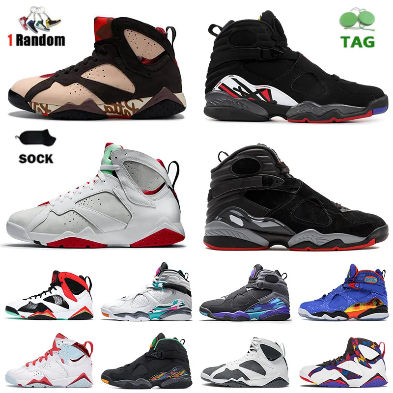 Högkvalitativ Jumpman 7 8S basketskor 8 Sneakers Big Size 13 Hare 7s Patta Topaz Mist Playoff Sweater Aqua Black Cement Raid GMP Men Women Trainers Sports Sport