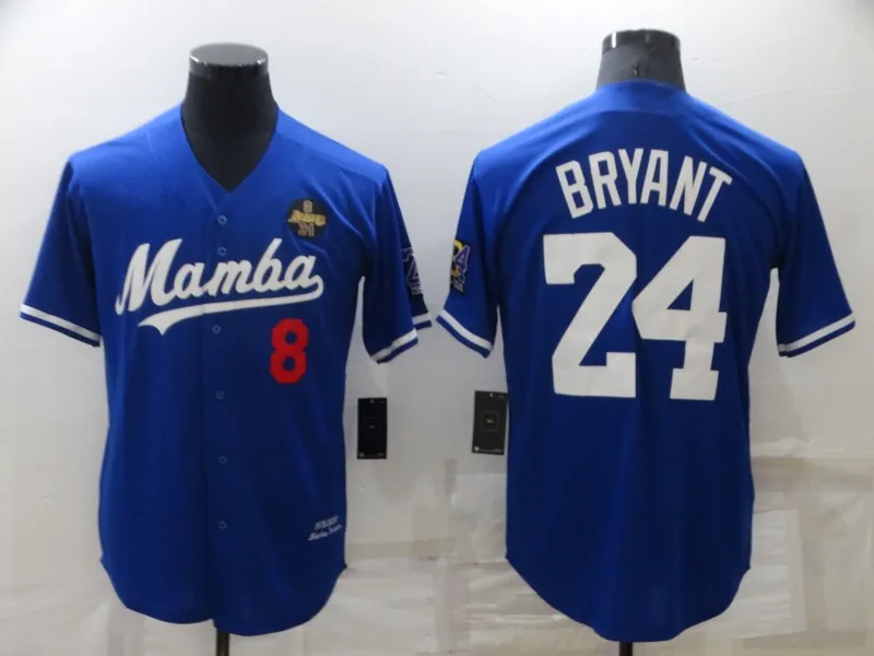 야구 유니폼 8 24 Bryant Jersey 블랙 블루 컬러 버튼 남성 사이즈 S-XXXL 스티치 믹스 및 모든 유니폼 일치