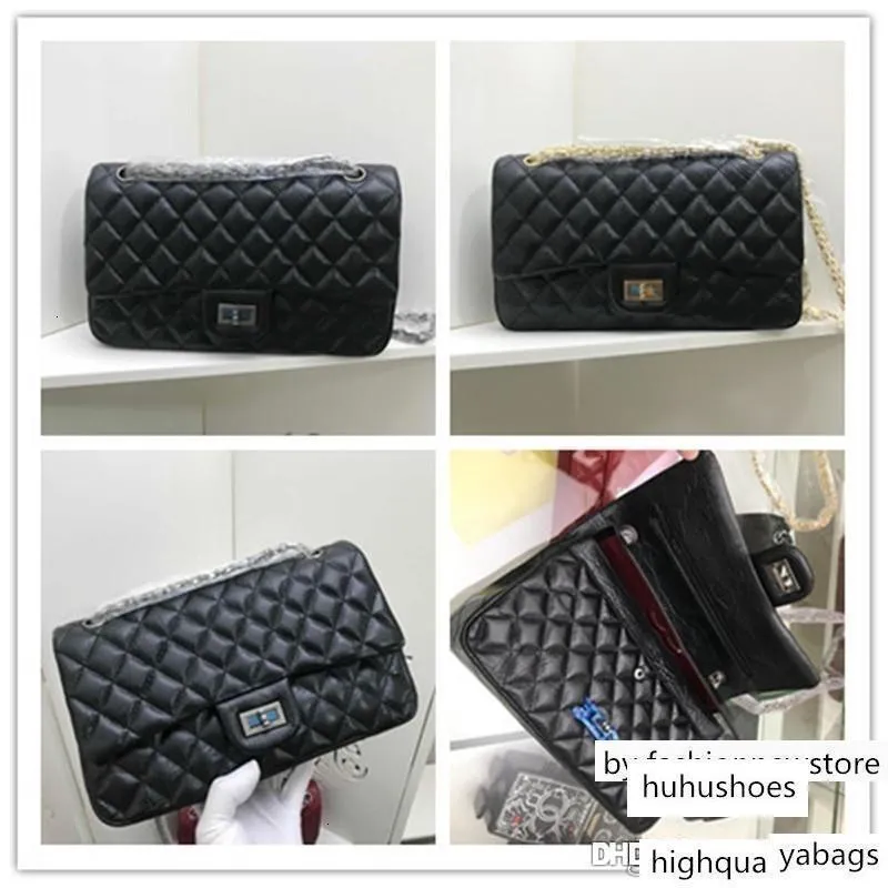 Designer CF Black Mandted Leather Redition 2,55 Grand sac à volet double 1112 Size 25cm