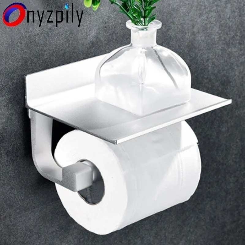 Onyzpily Porte-papier toilette Noir Blanc Espace Rouleau d'aluminium Boîte créative Étagère de salle de bain Y200108