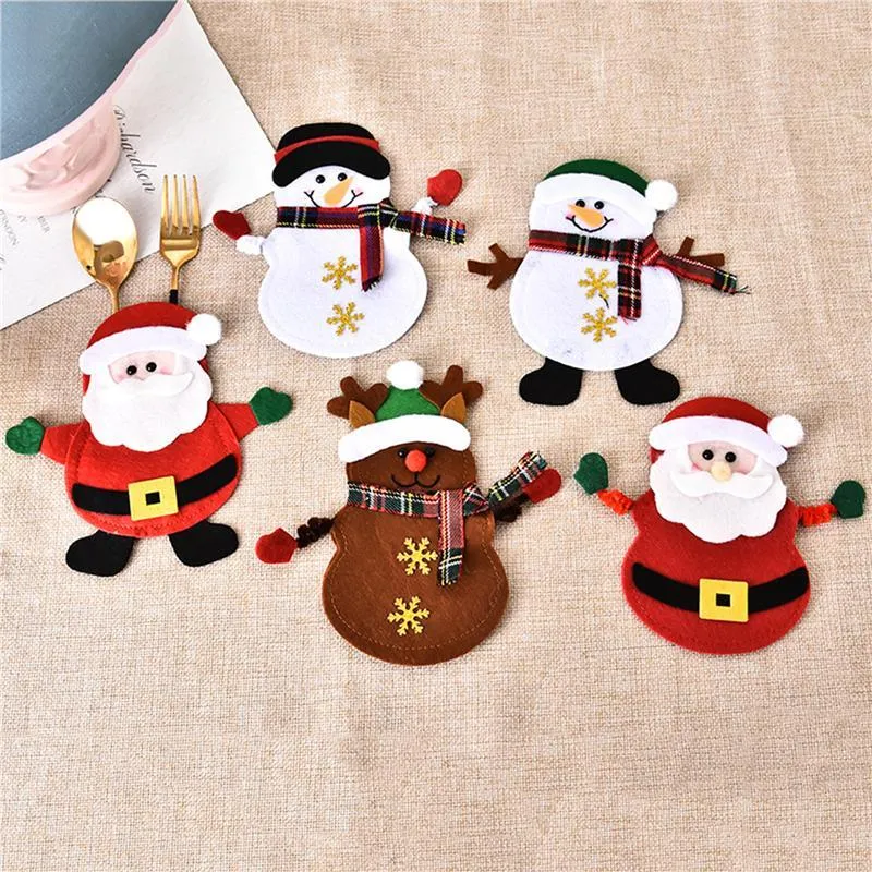 Tapis de tapis 5 Style Silverware Titulaires de couverts Santa Claus Snowman Elk Fork Couteau Sacs Dîner Table Décor Décorations de Noël pour la maison
