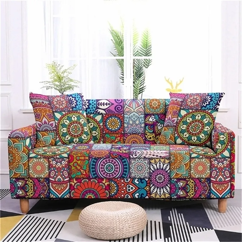 Capa de sofá elástico para sala de estar Mandala Mandala Impresso Couch Bohemian Non Slip Slipcover Protector 1 2 3 4 lugares 220615