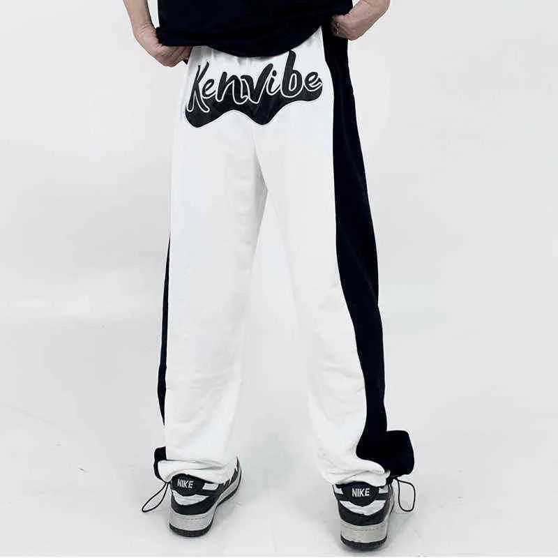 White Black Patchwork Letter Embroidery Casual Trousers Men and Women High Street Straight Oversized Loose Joggers Sweatpants T220803