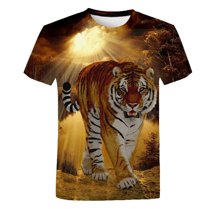 Мужские футболки мужские 3D 3D напечатанные животные тигр футболка с коротким рукавом забавный дизайн повседневные топы тройники мужские Хэллоуин азиатский размер