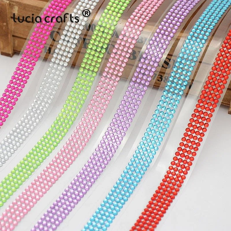Cadeau Wrap Lucia Crafts 18mm 50cm Coloré Acrylique Strass Autocollant Autocollant Ruban Ceinture Scrapbooking Matériel 1 pièce I1011Gift
