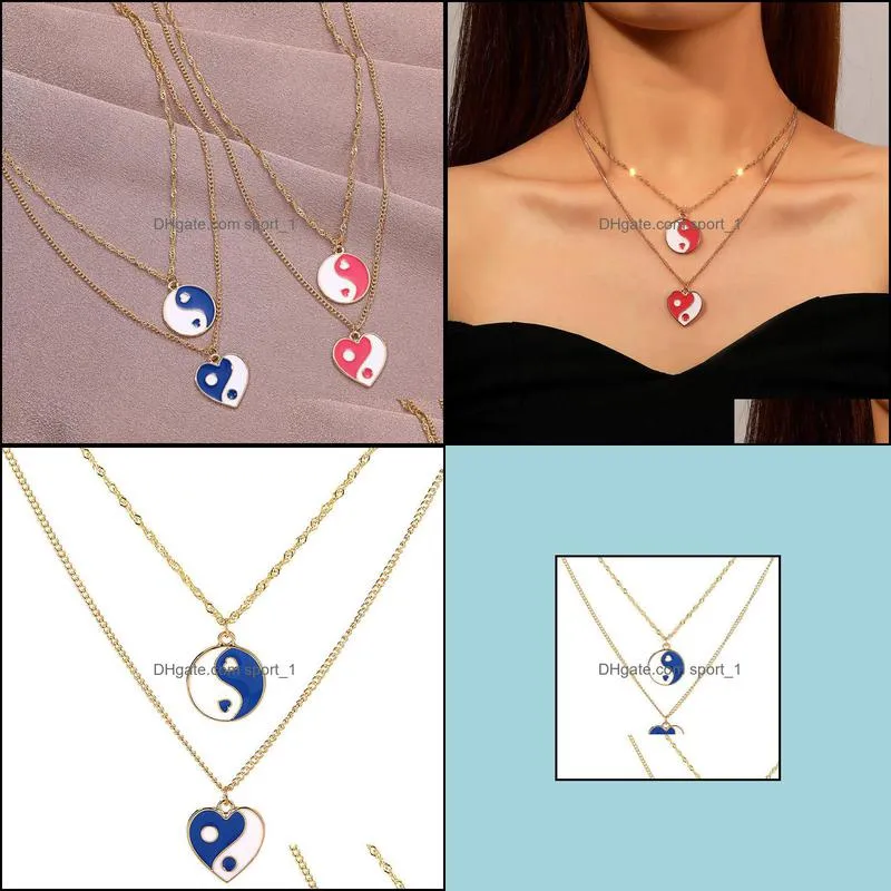 multilayer necklaces vintage gossip tai chi heart necklace simple yin yang gossip necklaces for women girls fashion jewelry