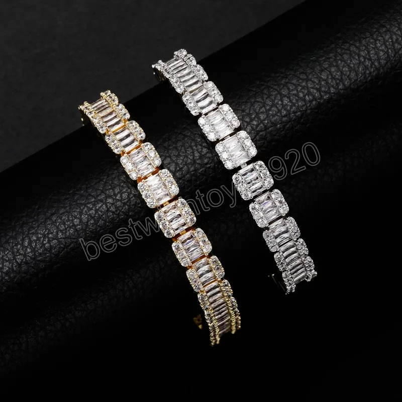 Bracciale CZ Baguette da 10 mm con chiusura a molla Gioielli intarsiati misti di alta qualità Accessori quotidiani di moda hip-hop