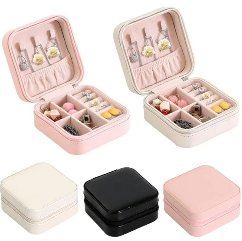 Portable Zipper PU Leather Travel Jewelry Storage Box Rings Earrings Necklace Organizer Gift Display Case Travel Accessories Holder