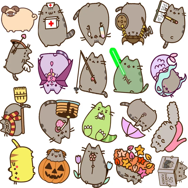 Lot De 50 Autocollants Vinyle Mignons Chat Pusheen – Pour Bouteille, Ordinateur, Téléphone | Adhésif Sans Trace, Réutilisable | Déco DIY Cadeau - 10