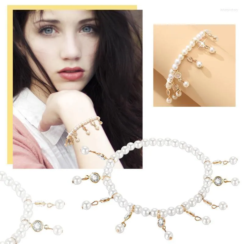 Pulseira de pulseira de prata e ouro para feminino de pulseira de pulseira de pérolas, encantamento de moda ajustável