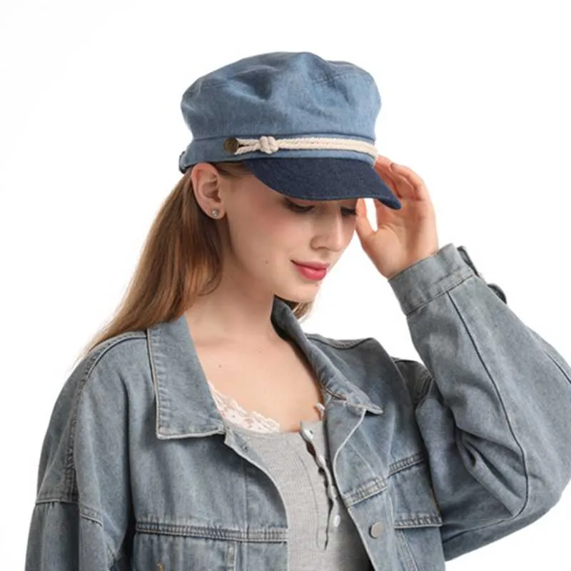 Berretti regolabili in tinta unita Sboy Caps Uomo Winter Beret For Women Washed Denim Cotton Flat Peaked Cap Pittore HatsBerets