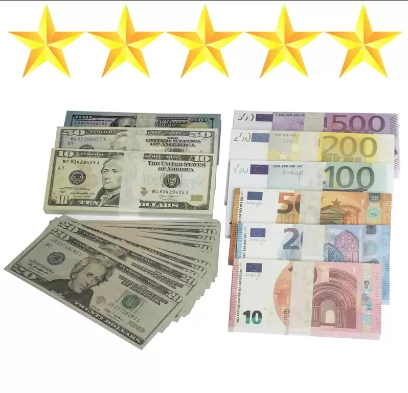 Copie argent accessoire Euro Dollar 10 20 50 100 200 500 fournitures de fête faux film billets d'argent jouer Collection 100 pièces/paquet