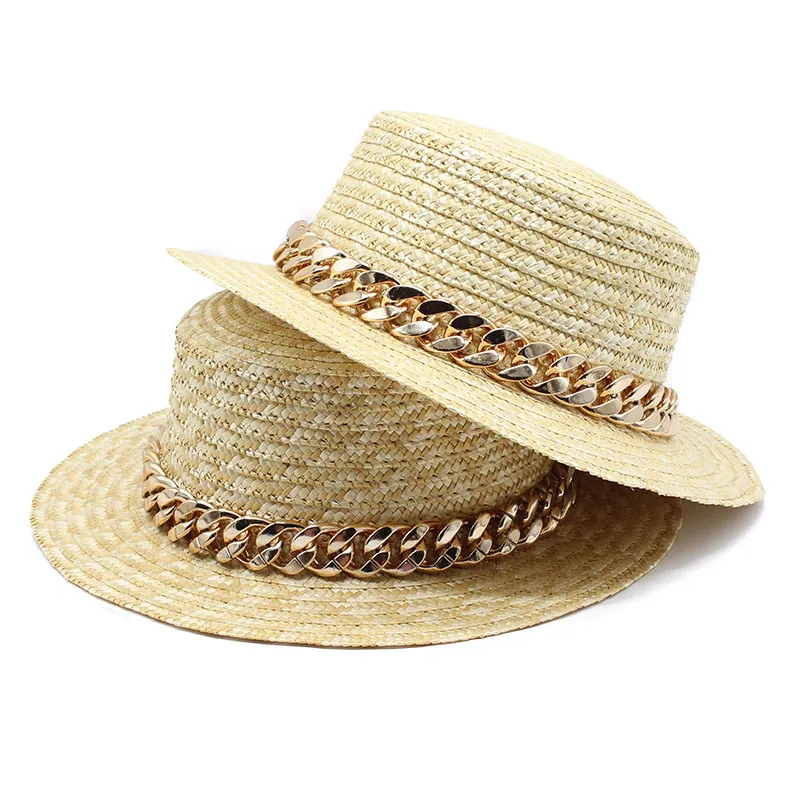 Широкая модная металлическая цепь соломенные шляпы для мужчин Женщины элегантные очаровательные
