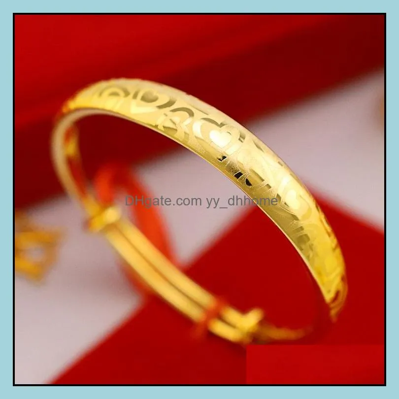 10mm 24KT Gold Bracelet Bangles Fashion Women Girl Birthday Wedding Gift Simple Push-pull