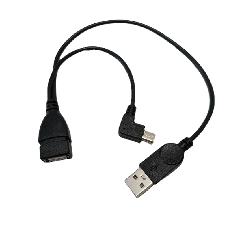 태블릿 핸드폰 및 외부 하드 드라이브 용 전원 케이블이있는 90도 직각 마이크로 USB 남성 호스트 OTG 케이블