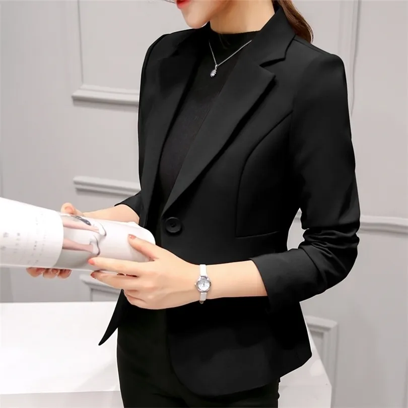 Черный женский пиджак Формальный женский офисный рабочий костюм с карманами Куртки Пальто Slim Femme 220801