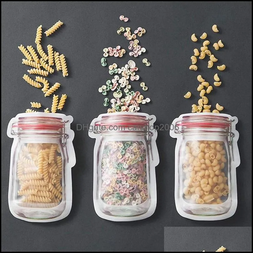 reusable food storage zipper bags mason jar shaped snacks airtight seal food saver leakproof bags kitchen organizer bags vt2196