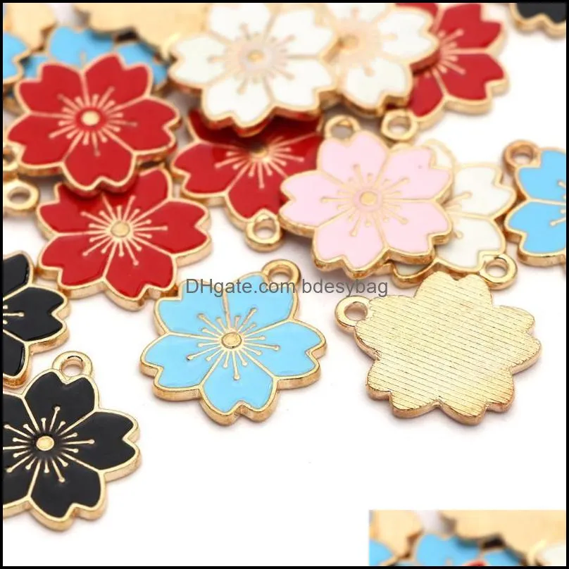 charms 20pcs sakura enamel alloy flower pendants cherry blossoms cute diy bracelets necklace jewelry making 17 19mmcharms