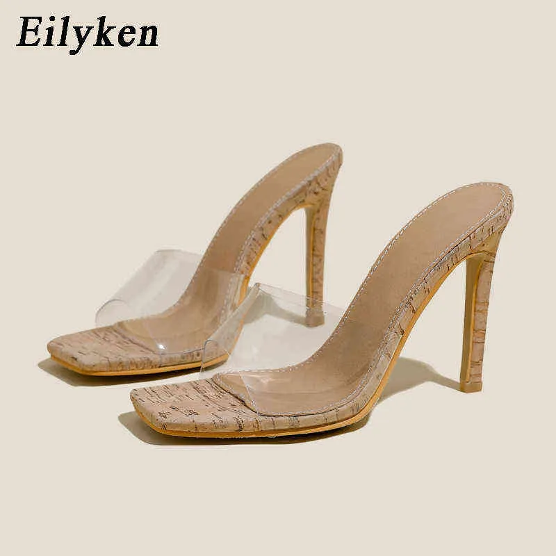 NXY SANDALIS Новые ПВХ прозрачные женские тапочки женские квадратные носки тонкие высокие каблуки сексуальные деревянные зерно летние мулы скользит обувь