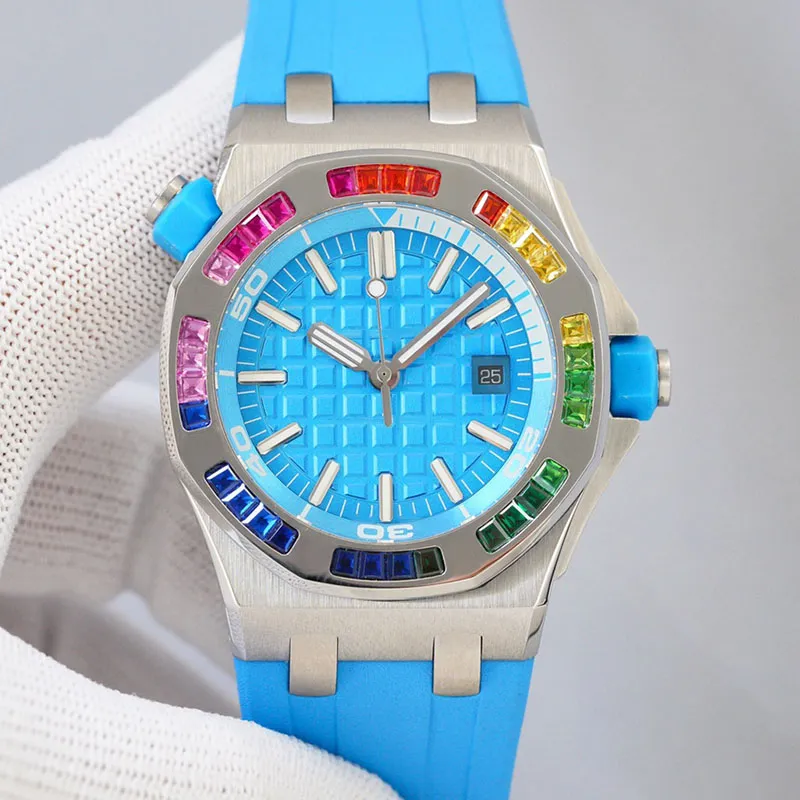 Titta p￥ automatiska mekaniska m￤n klockor f￶r m￤n armbandsur 42mm aff￤rsdesigner armbandsur rostfritt st￥l fodral gummiband Montre de luxe