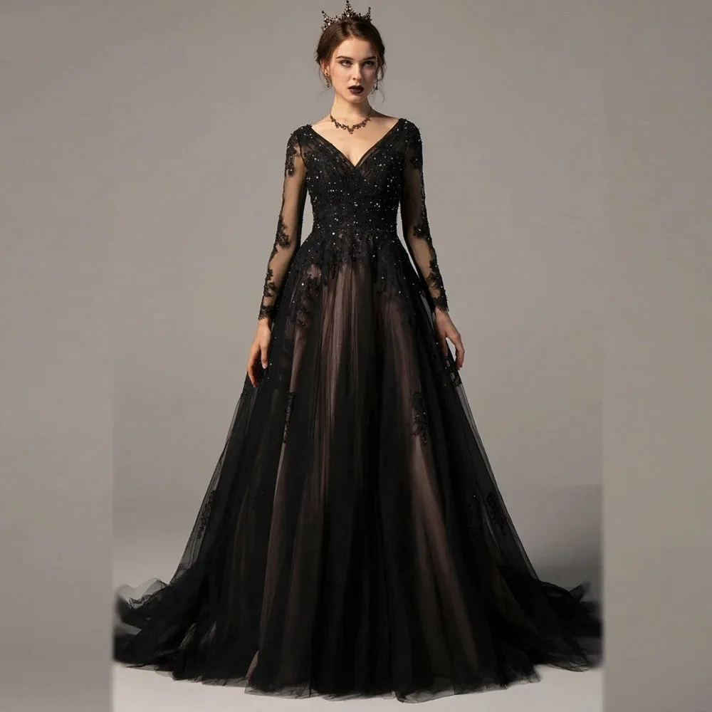 Kwiatowe gotyckie czarne długie rękawy sukienki ślubne 2022 Seksowne koronkowe koraliki z koralikami koraliki koronkowe gorset ślubny suknie ślubne plus rozmiar otwarte back vestidos