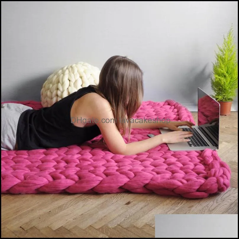 6cm Thick Wool Blanket Colorful Handmade Heat Knitted Blankets Woven Woolen Thread Warm Sofa Cover Multiple Colors and Sizes Home Textiles