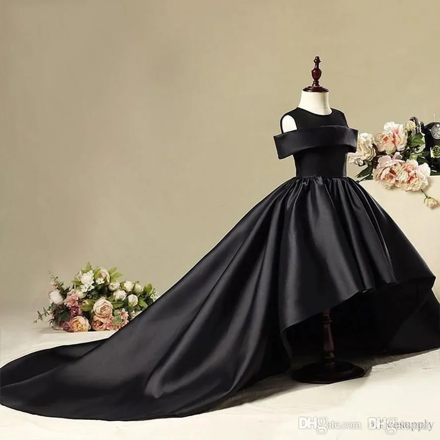 Black Flower Girl Dress High Short Off Spalla Satin Satin Pageant Gowns BC14272