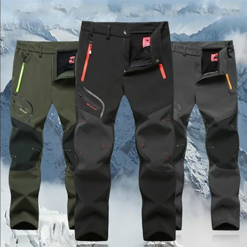 Men Waterproof Outdoor Cargo Spodnie kemping trekking sport swobodne spodnie męskie zimowe ciepłe plus aksamitne miękkie skorupę pieszki 220713