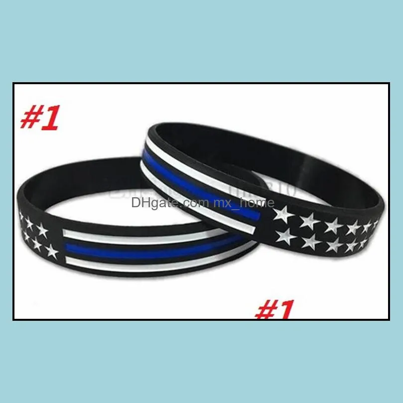 Party Favor 13 styles 500pc/Lot Thin Blue Line American Flag Bracelets Silicone Wristband Soft And Flexible Great For Normal Day Party gifts