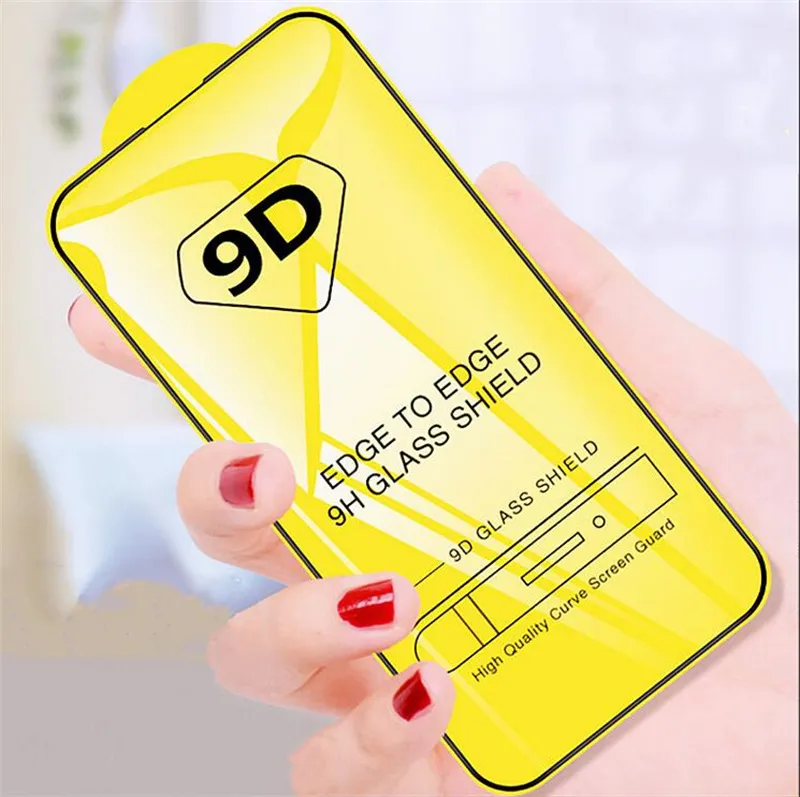Högkvalitativ 9D Fullt skyddsskydd Tempererat glas Telefon Skärmskydd för iPhone 14 13 12 11 Pro Max XR XS X 8 7 Plus för Samsung S10 E A10 A31 A71 A21S