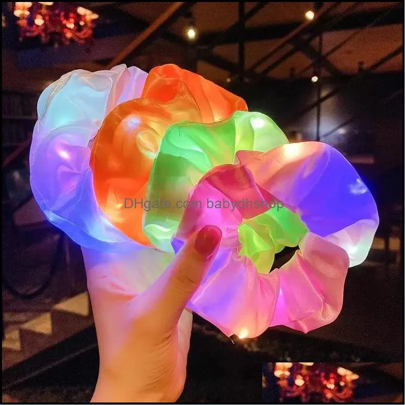 Akcesoria do włosów dla dzieci dla dzieci macierzyństwo Led Scrunchies Light Up Hairrope Luminous Elastic dla kobiet dziewczyn Halloween Christmas Party Drop Del