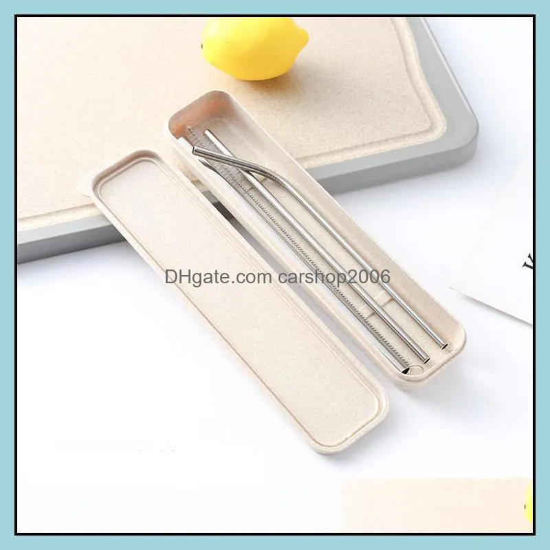 cup straws 3+1 set colored metal straws eco 304 stainless steel straws drinking plastic box packing