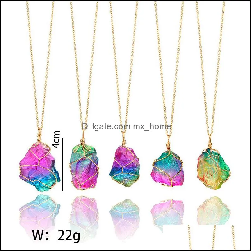 Crystal Pendant Natural Original Stone Rainbow Colorful Transparent Chain Crafts Gifts Seven Color Necklace Free Shipping 8 2lg V