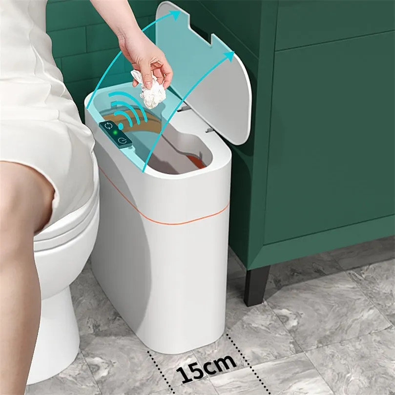 Smart Induction Trash Can Automatic Dustbin Bucket Garbage Bathroom for Kitchen Electric Type Touch Trash Bin Paper Basket 220408