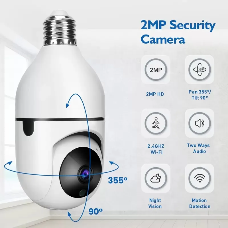 Câmeras IP Wifi PTZ Remoto HD Visualização 360° Segurança Lâmpada E27 Interface 1080P Sem fio 360 Rotação Rastreamento Automático Câmera Panorâmica Lâmpada