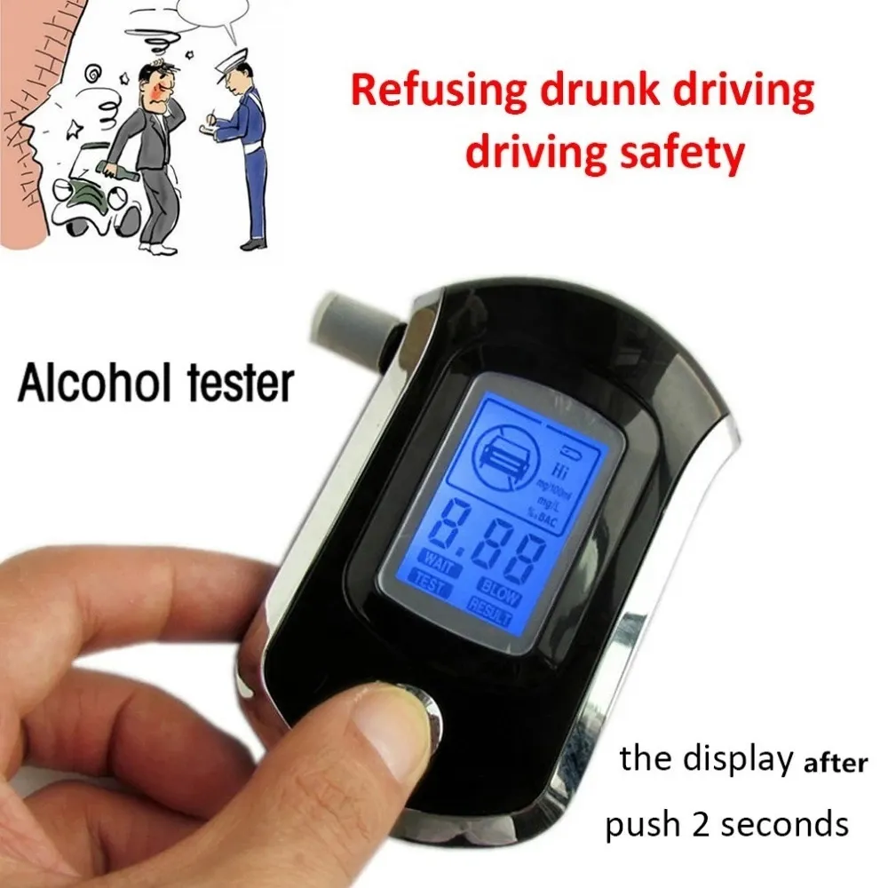 Misuratori di concentrazione Digital Breath Alcohol Tester Mini Professional Police AT6000 Alcol Meter vino Analizzatore di guida in stato di ebbrezza Schermo LCD