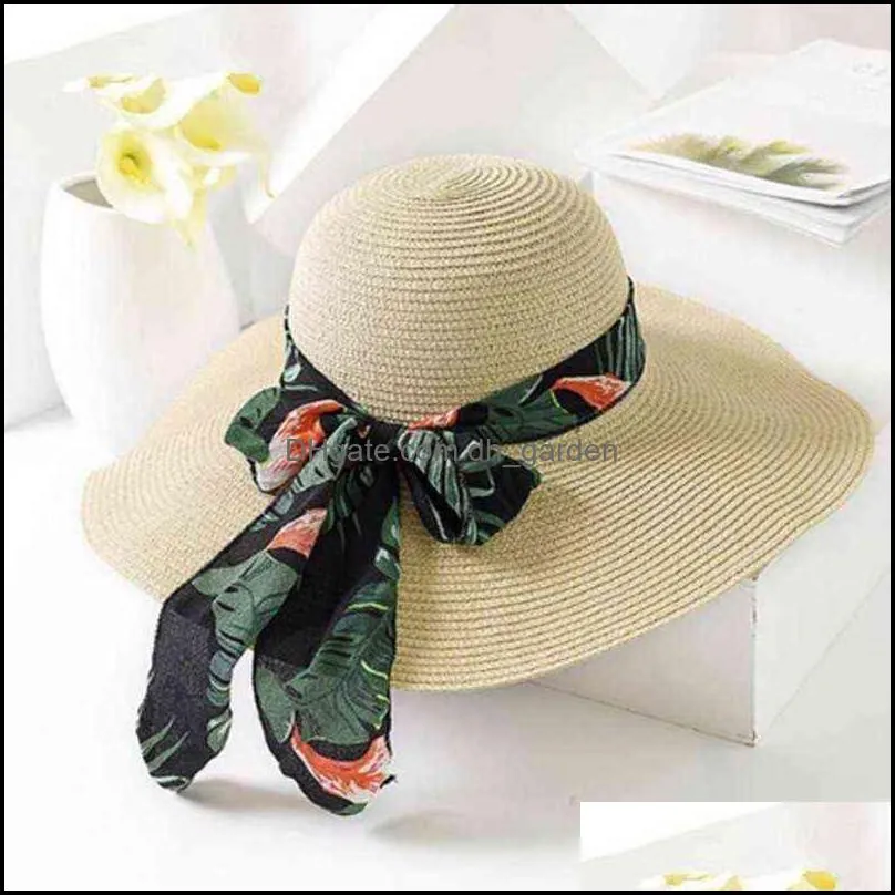 Geniş Memlu Şapkalar Şapkalar Kesti Eldivenleri Moda Aksesuarları 2022 Yeni Yaz Kadın Güneş Şapkası Yay Kurdele Panama Plajı Kadınlar için Chapeu Fem