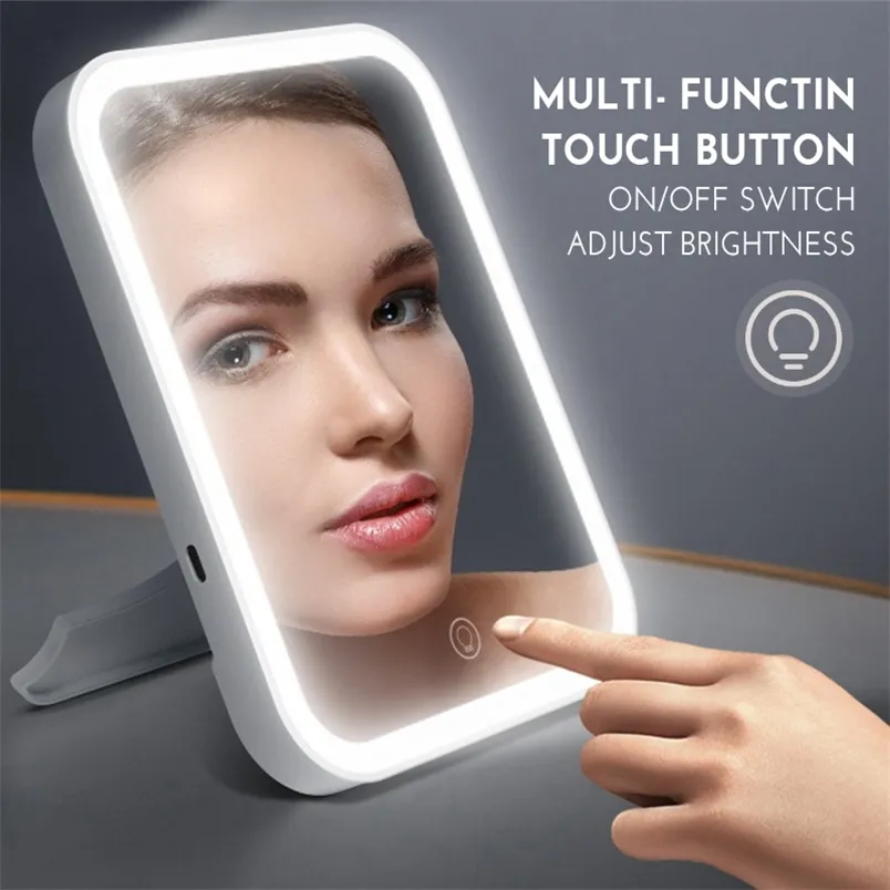 Illuminated Vanity Makeup Mirror with Touch Screen LED Lights Dimmable Rotating for Bathroom Desk Table