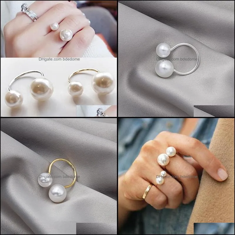 wedding rings fashion women`s size pearl open ring temperament wild joint double jewelry lover giftwedding