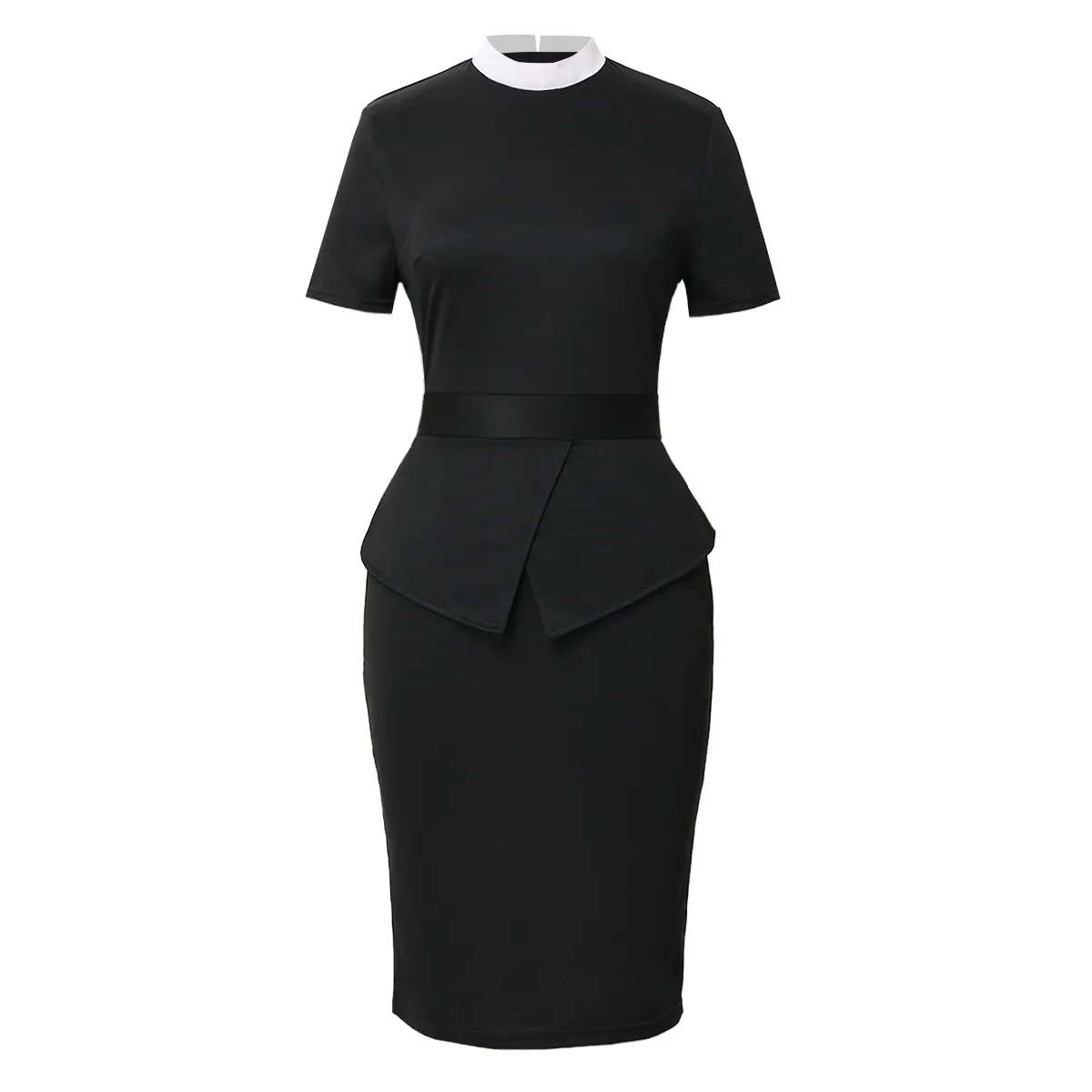 Robe de clergé à manches courtes pour femmes adultes Robe de travail catholique Noir