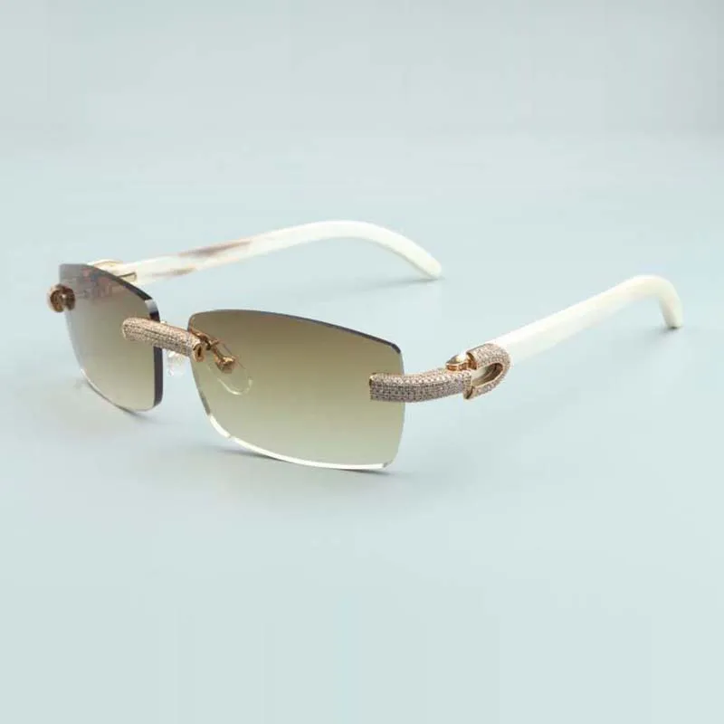 Micro-paved diamond buffs sunglasses 3524012 with natural white buffalo horn sticks and 56mm lens