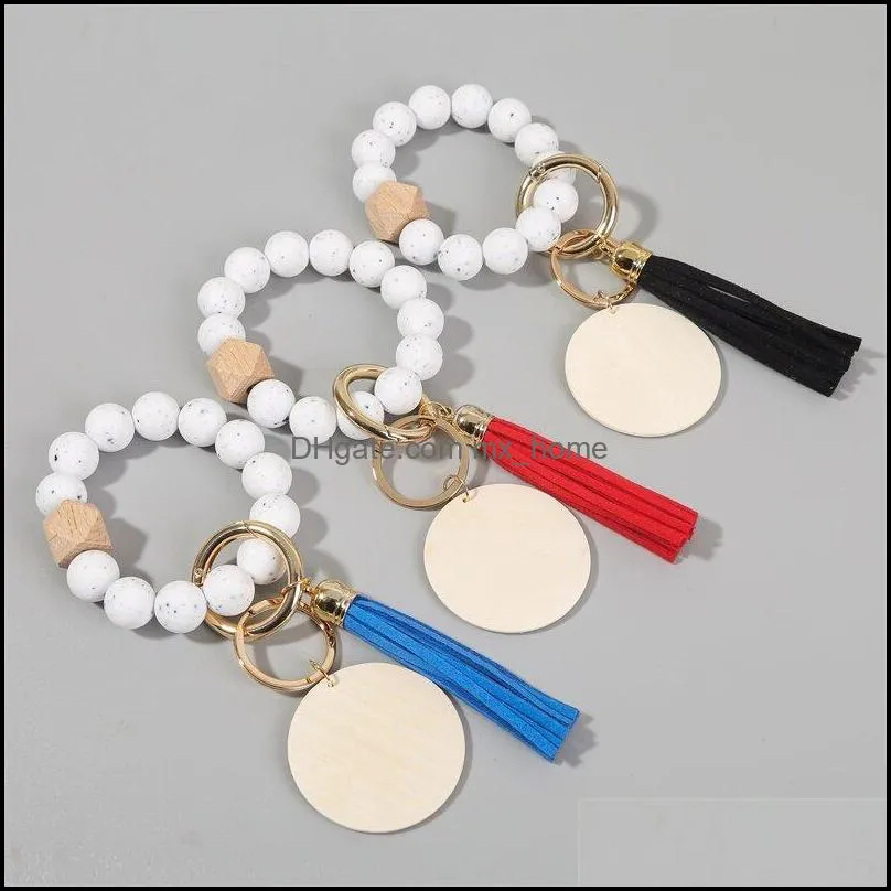 jewelry 7 colors wooden tassel bead string bracelet keychain silicone beads bracelets women girl keyring wrist strap z5958