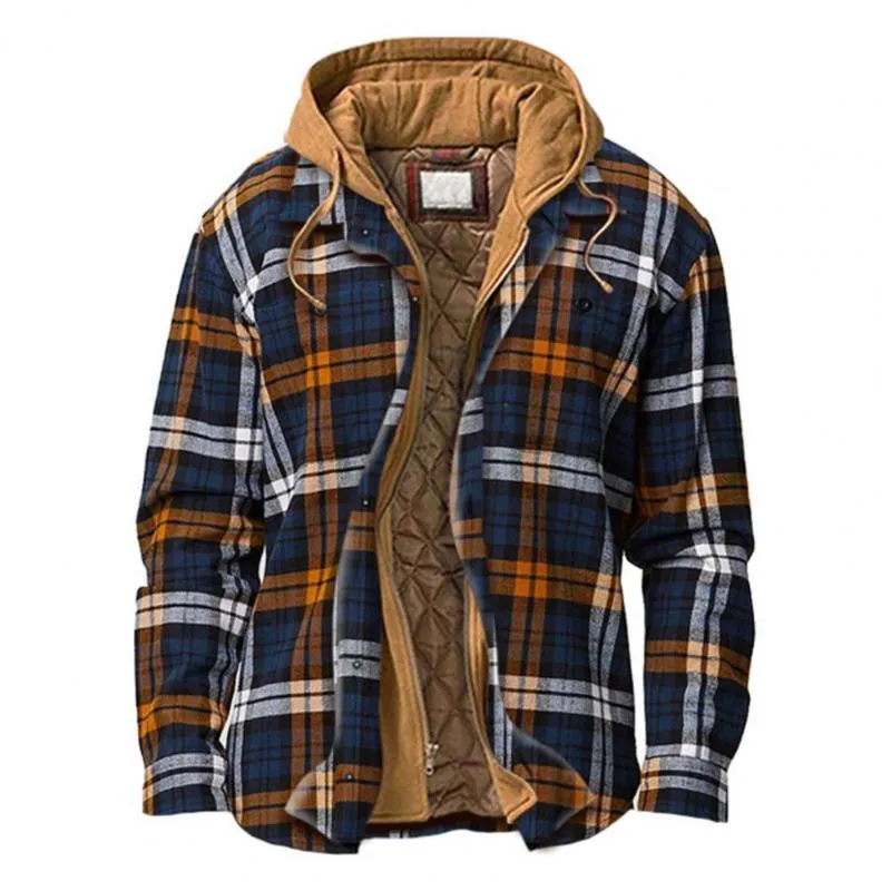 Men's Jackets Men Coat Plaid Thicken Fake Two-piece Casual Winter Jacket For Daily WearMen's