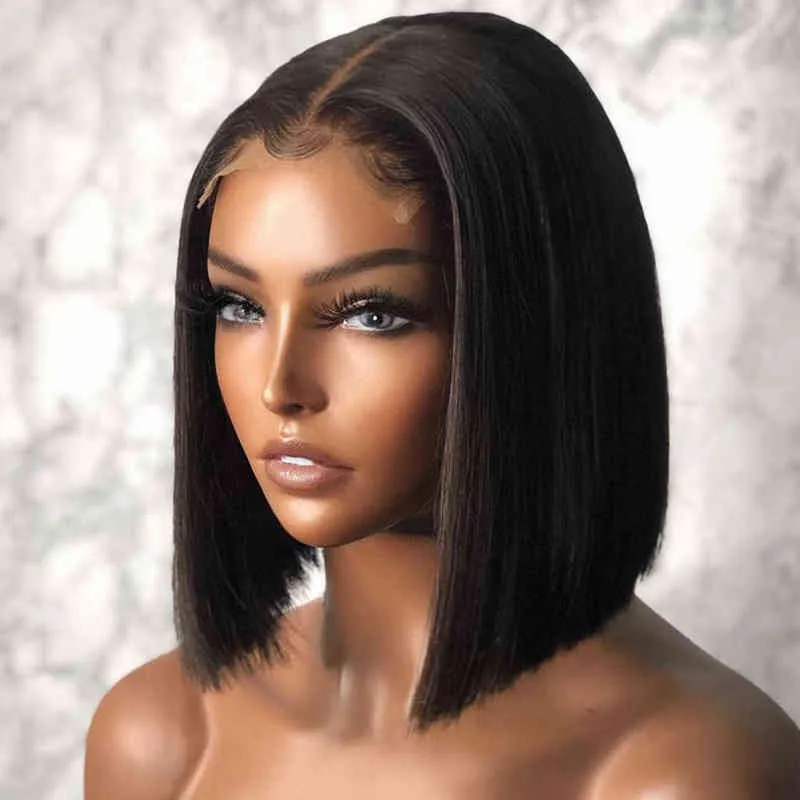 Perruque Bob Lace Front Wig brésilienne naturelle, cheveux courts et lisses, 13x4, 5x1, 13x1, naissance des cheveux transparente, pre-plucked, pour femmes, 220713